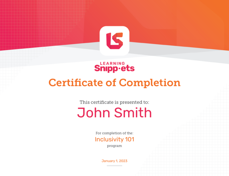 Learning Snippets Certificate of Completion
