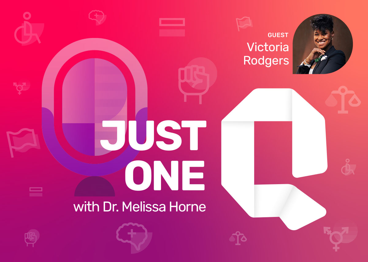 Just One Q podcast cover - EP 52 special guest Victoria Rodgers