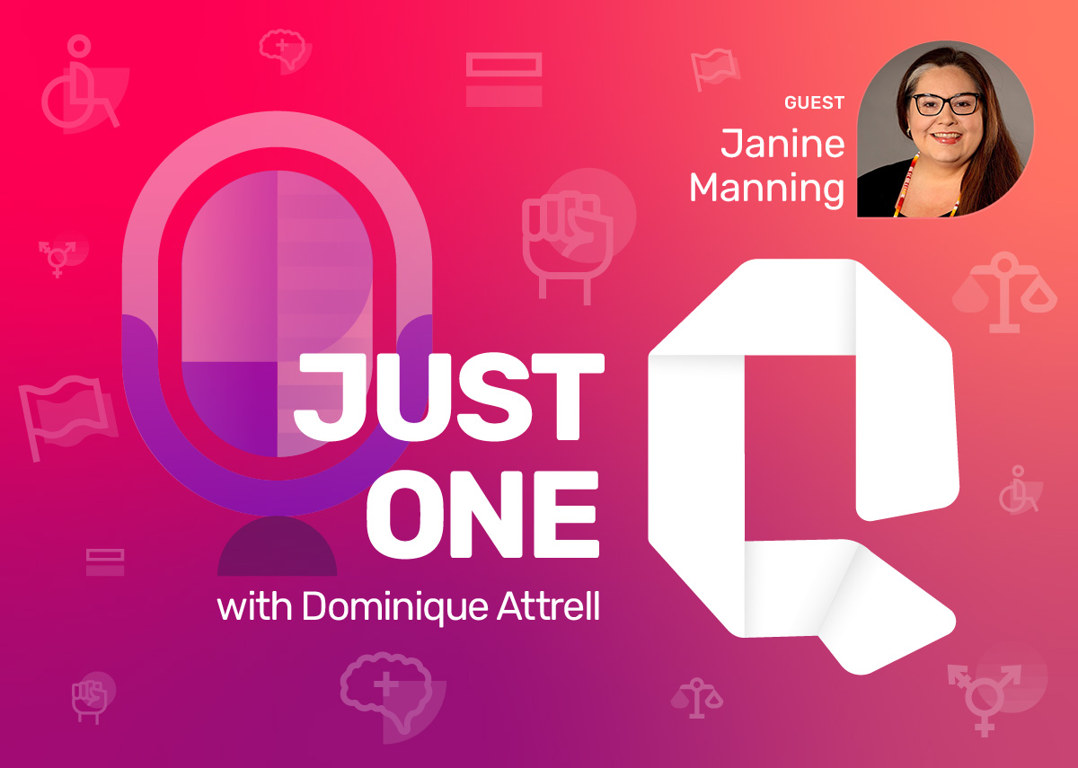Just One Q podcast cover with guest Janine Manning